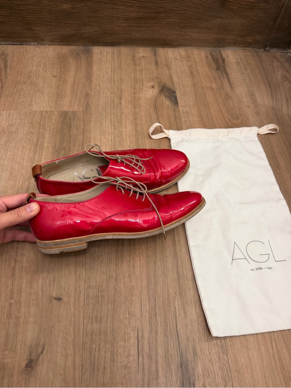 AGL  Patent Red Pink Lace-Up Oxfords Sz 37